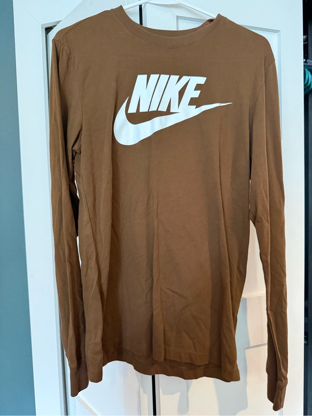 Nike Brown Long-Sleeve Logo Tee with White Swoosh